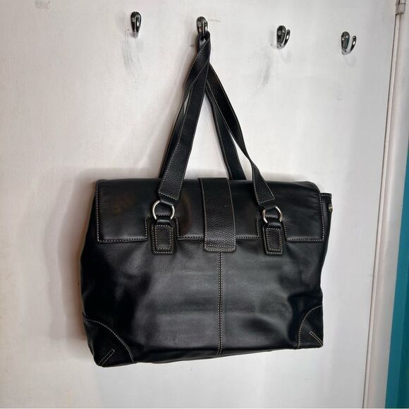 Franklin Covey Black Leather Tote with Silver Hardware - Picture 2 of 10